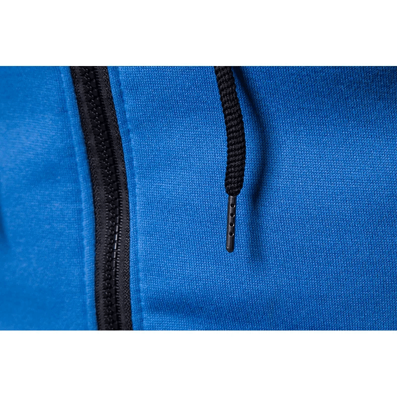 Close-up of blue zippered jacket from Men's Athletic Tracksuit Set SF2039 for active wear, showing stylish design detail.