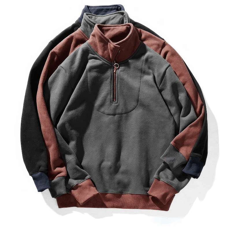 Men's autumn winter cotton turtleneck sweatshirt SF2006 with patchwork pattern, casual loose fit for layering, full-sleeve design.