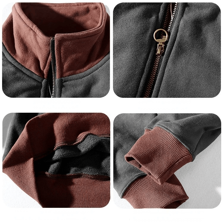 Men's autumn winter cotton turtleneck sweatshirt with patchwork design, SF2006. Casual, loose-fit, full-sleeve style, perfect for layering.