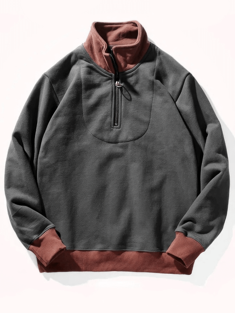 Men's patchwork cotton turtleneck sweatshirt in grey and red, perfect for autumn and winter casual wear, model SF2006.