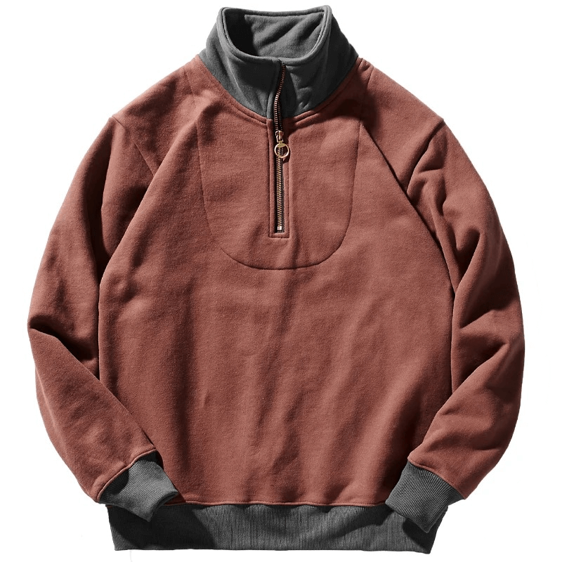 Men's autumn winter cotton turtleneck sweatshirt in brown, casual patchwork design, full-sleeve, loose-fit style for layering, model SF2006.
