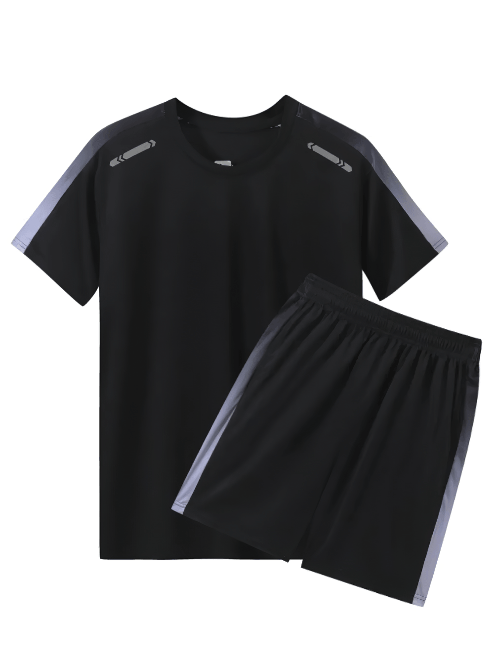 Alt Tag: Men's Badminton Training T-Shirt and Shorts Set - SF4485 black athletic tee and shorts with gray side panels