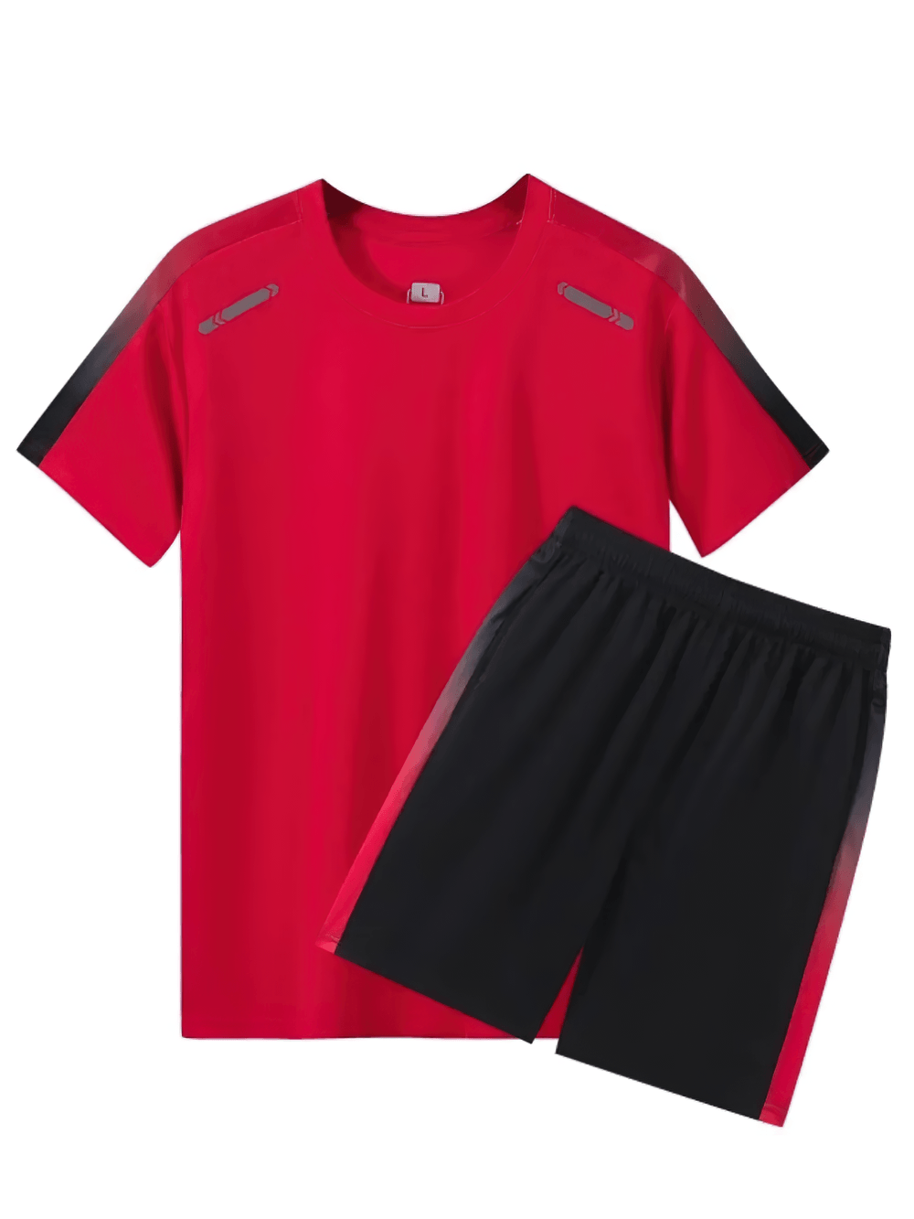 Alt Tag: Men's Badminton Training T-Shirt and Shorts Set - SF4485 red athletic t-shirt with black shorts, sporty training outfit