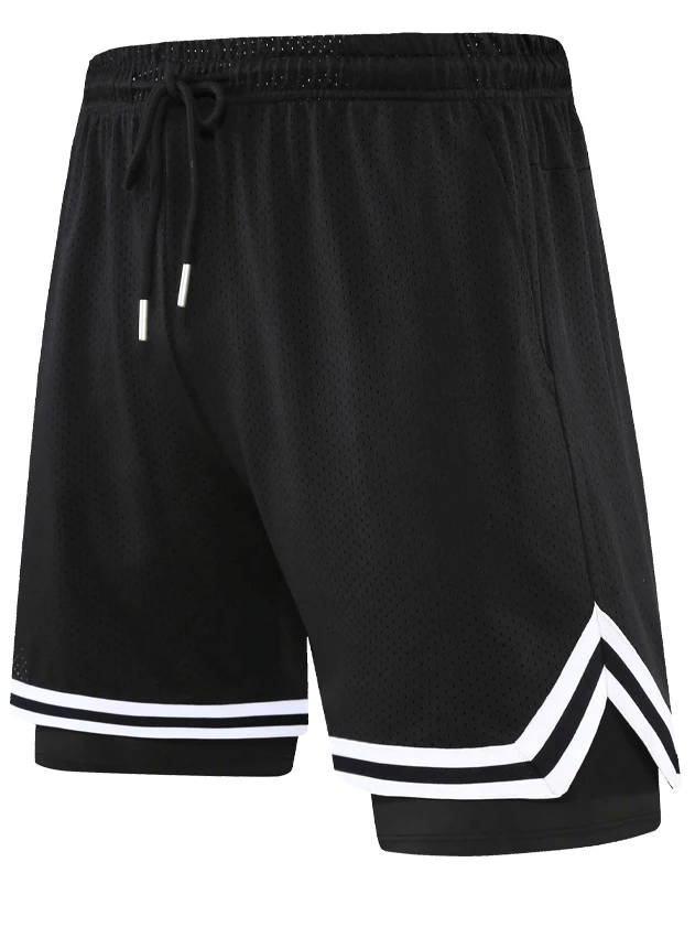 Men's Basketball Double-Laye Shorts With Stripes - SF2167