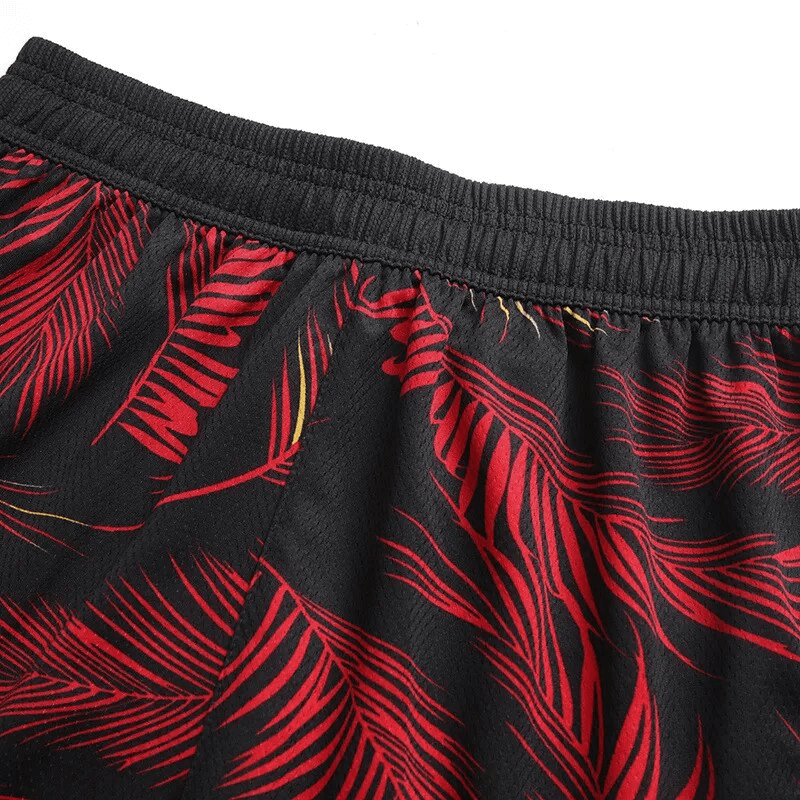 Men's basketball sports board shorts with elastic waist and red print, perfect for active athletes seeking comfort and style on the court.