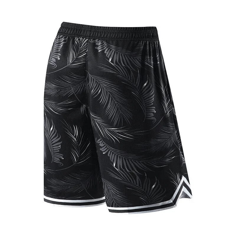 Men's Basketball Board Shorts with Elastic Waist and Leaf Print - SF1559