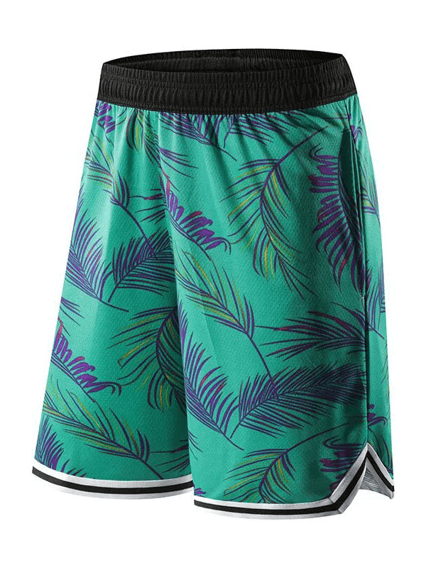 Men's basketball sports elastic waist board shorts with leaf print design, SF1559. Lightweight, breathable fabric for comfort and mobility.