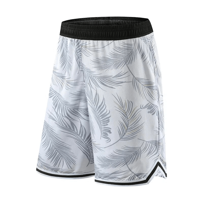 Men's Basketball Sports Elastic Waist Board Shorts with palm print, designed for comfort and mobility. Lightweight and breathable fabric. SF1559.