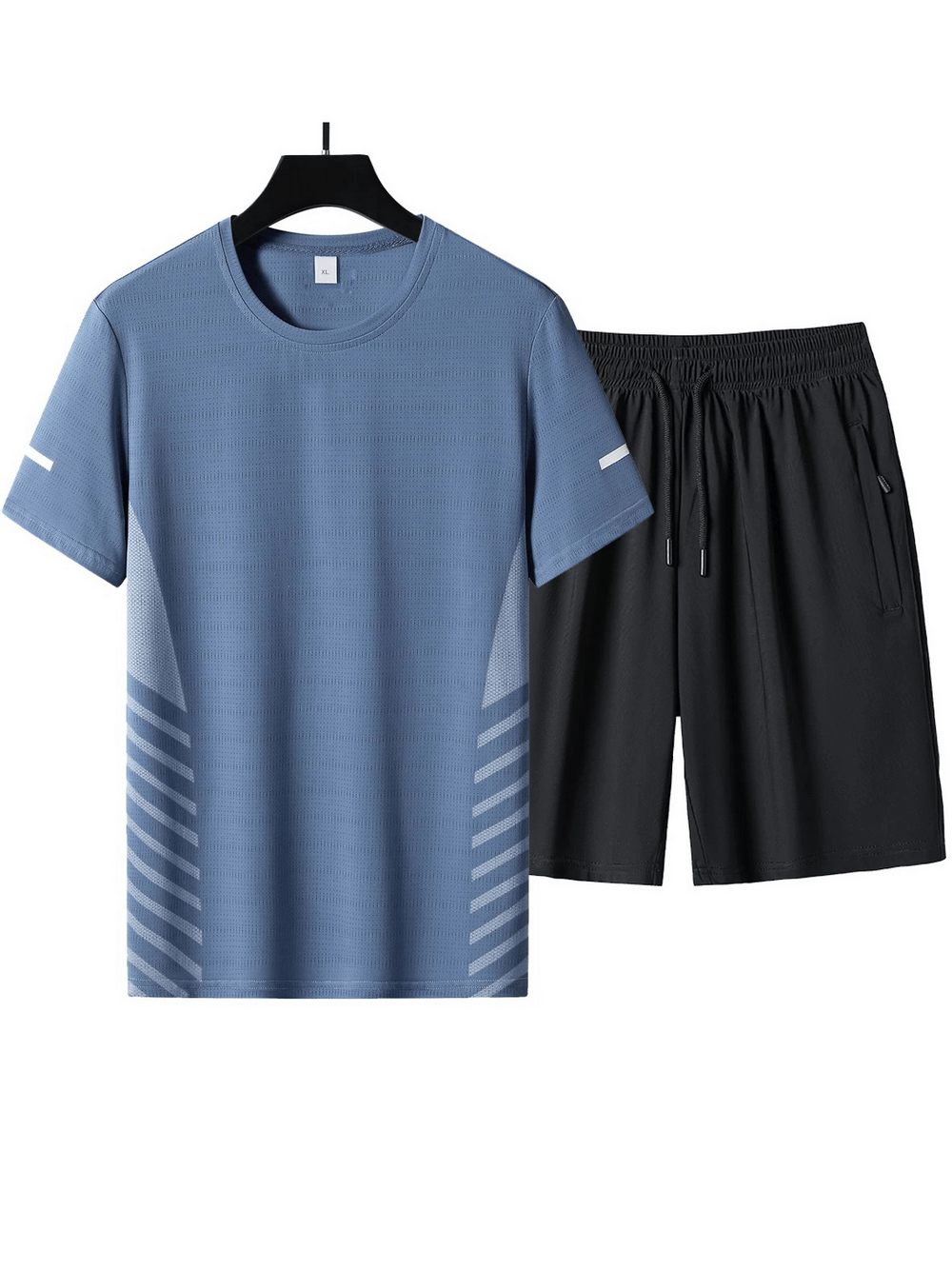 Men's Athletic Black O-Neck T-Shirt and Shorts Set - Lightweight Polyester Flexibility