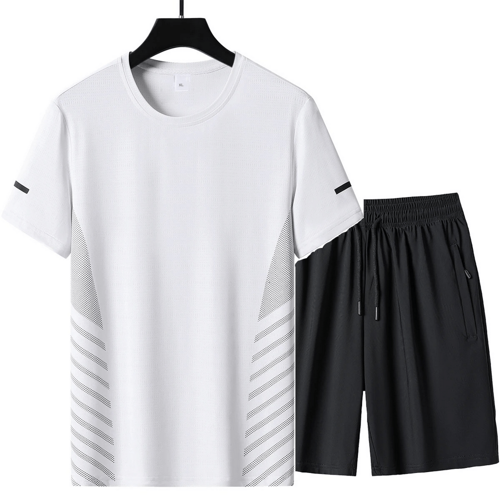 Men's Black O-Neck T-Shirt and Shorts Set SF2033 - Lightweight Polyester Athletic Wear with Quick Dry Technology