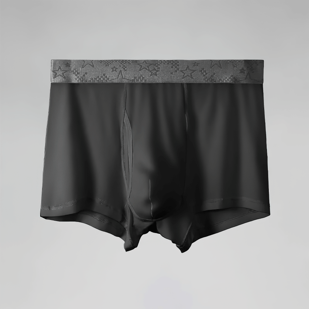 Men's Boxer Briefs with Star Waistband Detail - SF4745 in sleek black fabric showcasing a stylish star waistband.