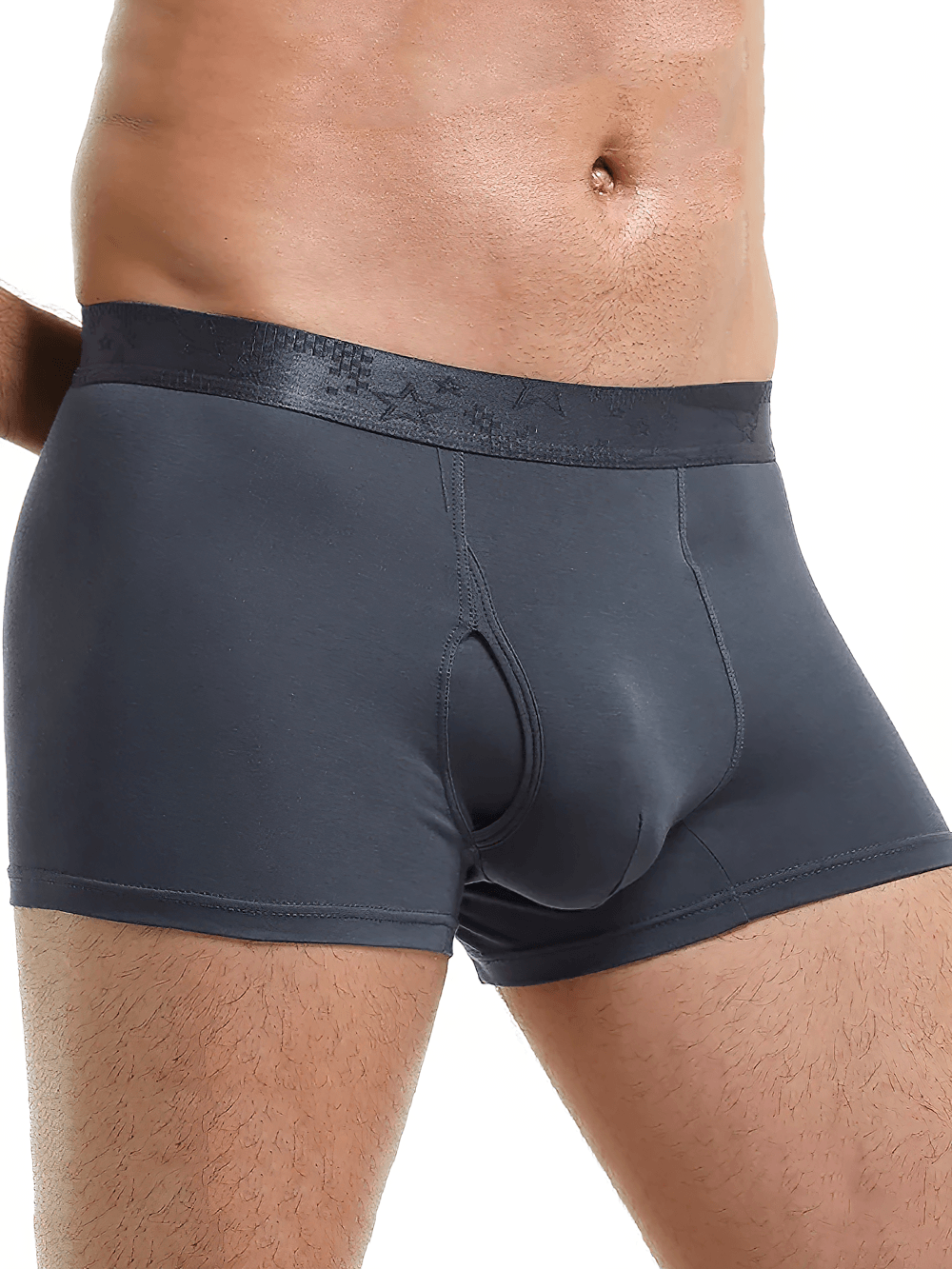 Men's Boxer Briefs with Star Waistband Detail - SF4745 in dark gray color on a model.