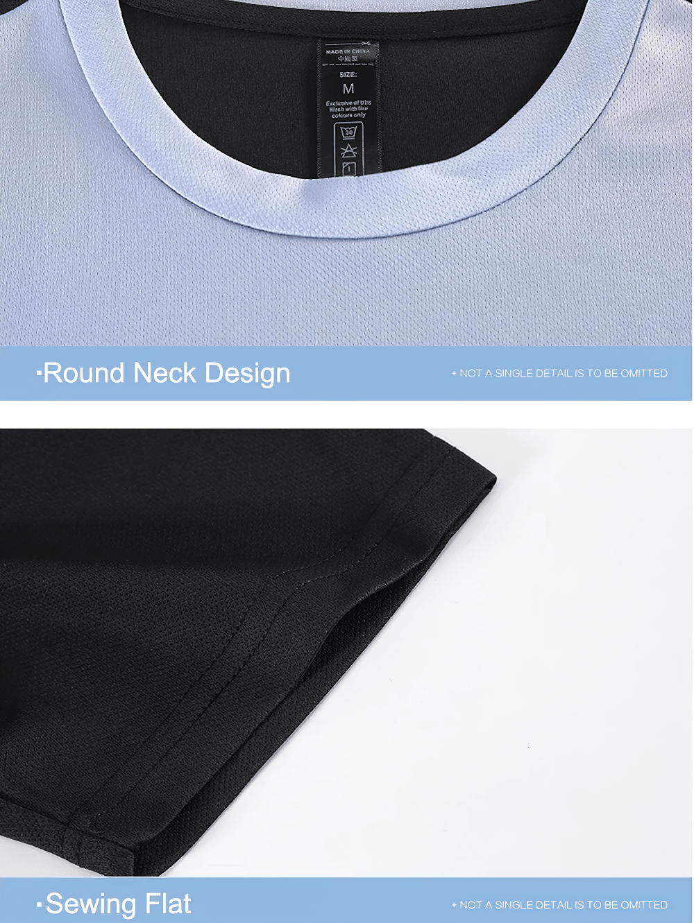 Alt Tag: Men's Breathable Activewear Set for Gym Training - SF4484 round neck T-shirt detail with flat stitching for breathable gym comfort