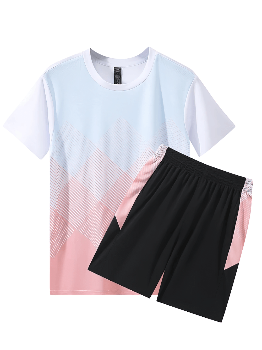 Alt Tag: Men's Breathable Activewear Set for Gym Training - SF4484 short-sleeve tee and shorts with breathable geometric gradient print
