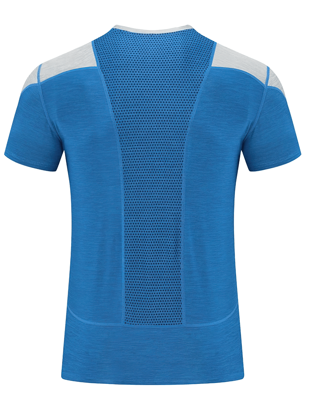 Alt Tag: Men's Breathable Gym Running Short Sleeve T-Shirt - SF4303 blue back view with breathable mesh panel for workouts