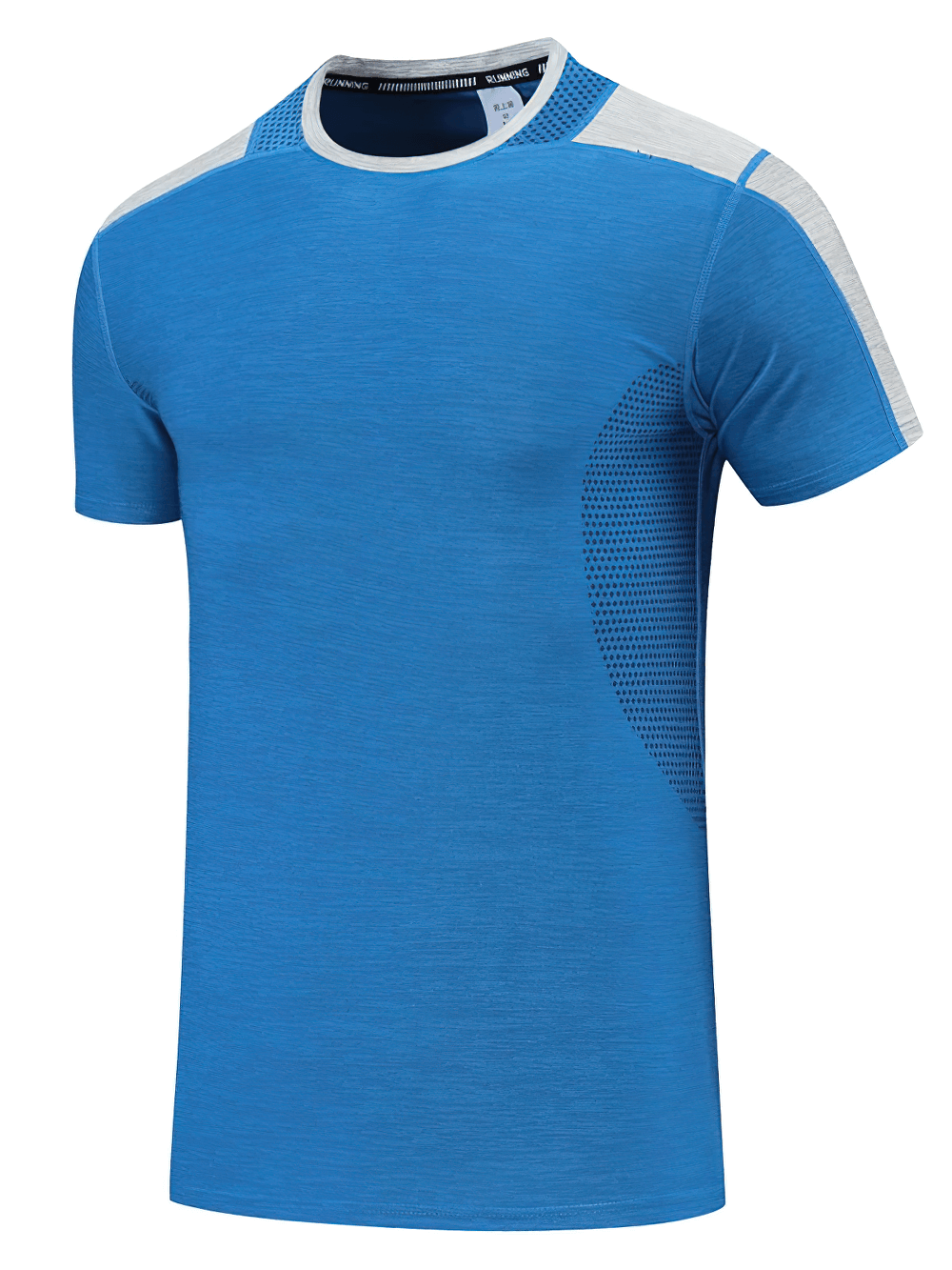 Alt Tag: Men's Breathable Gym Running Short Sleeve T-Shirt - SF4303 blue athletic tee with mesh panels and contrast shoulder trim