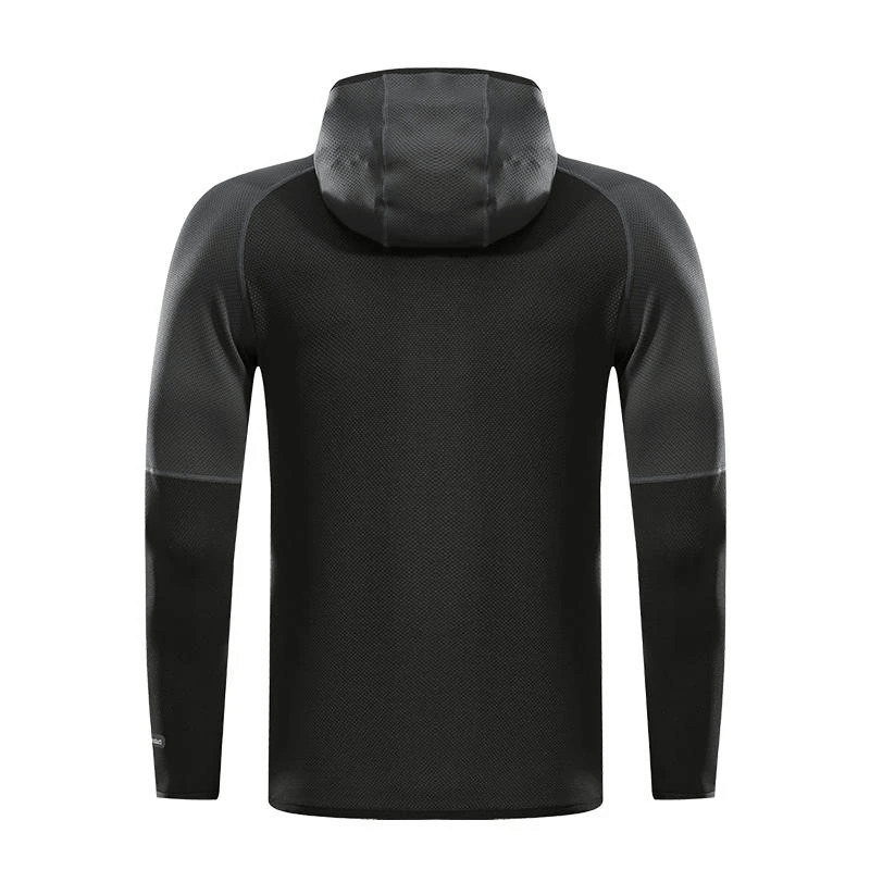 Men's breathable hooded running jacket SF1836 in black, anti-pilling and wrinkle-resistant, shown from the back.