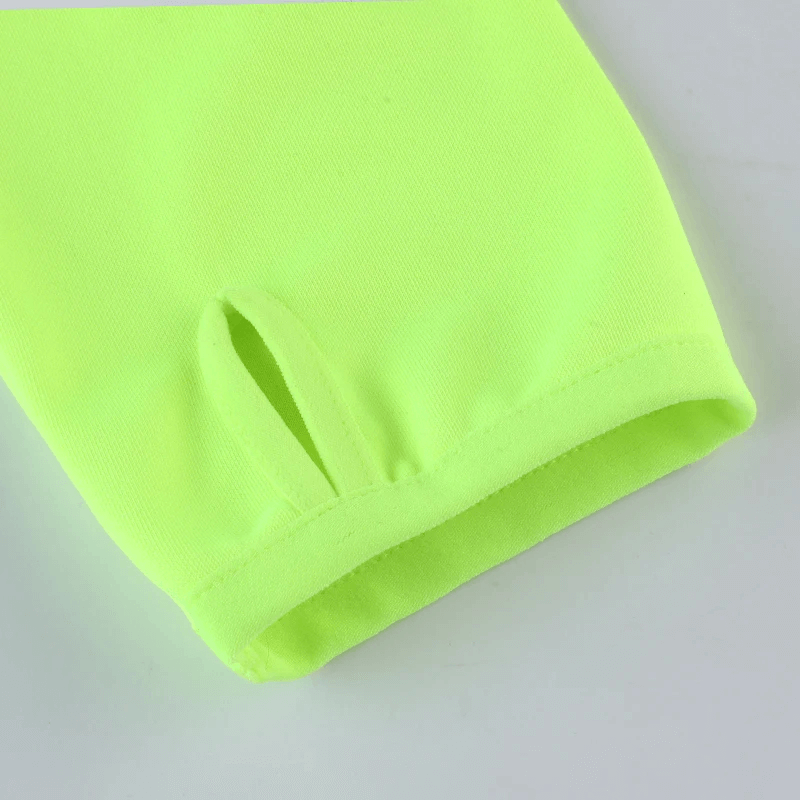 Close-up of neon yellow sleeve with thumb hole detail on men's athletic zip track top SF2071, enhancing breathability and movement.