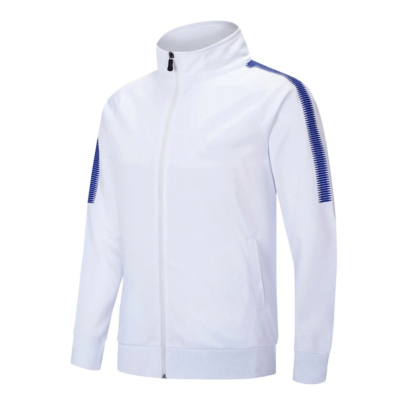 Men's breathable sport jacket with zipper, lightweight and ideal for workouts, in white with blue accents, style SF1839.