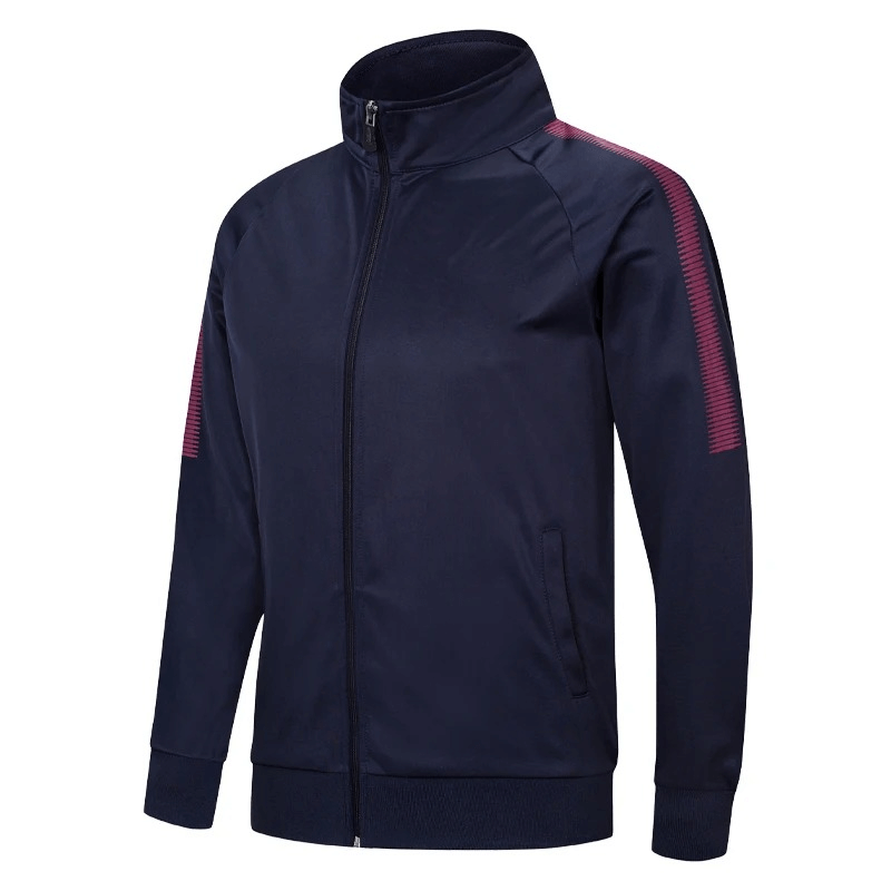 Men's breathable sport jacket with zipper, dark blue with light red stripes, designed for workouts, model SF1839.