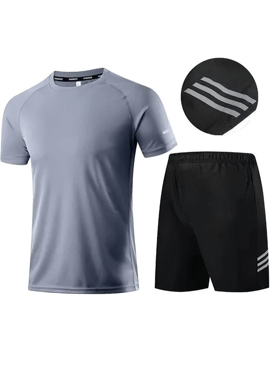 Men's breathable sportswear set - fitness tee & shorts SF2027 for performance, quick changes, seamless O-Neck, polyester blend