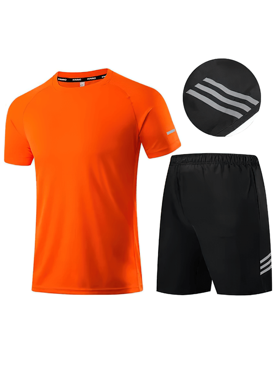 Men's Breathable Sportswear Set - Orange Tee and Black Shorts for Gym Performance SF2027