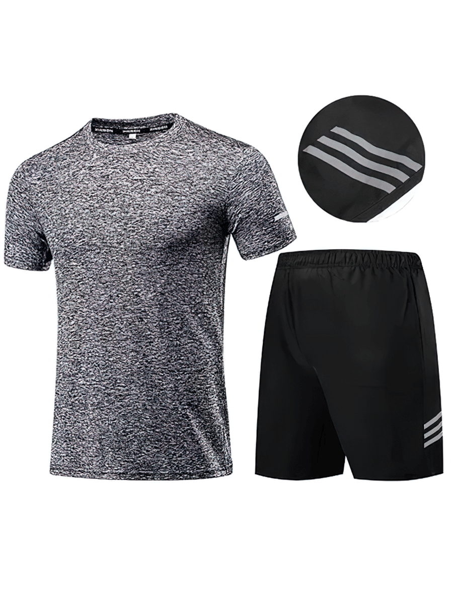 Men's breathable sportswear set SF2027 with short sleeves, including athletic shirt and shorts, ideal for gym and track workouts.
