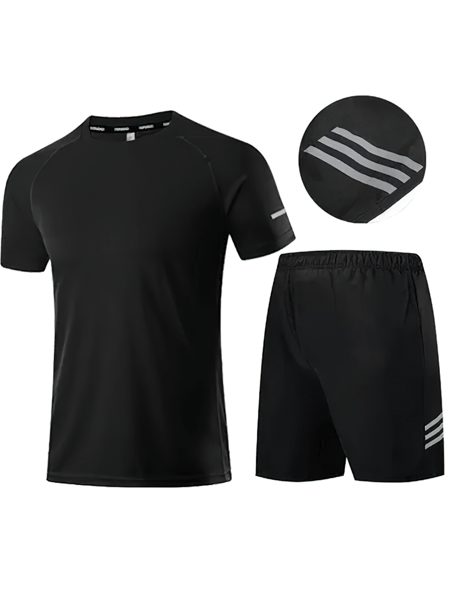 Men's breathable sportswear, short sleeve tee and shorts set SF2027, perfect for fitness and performance, black color.