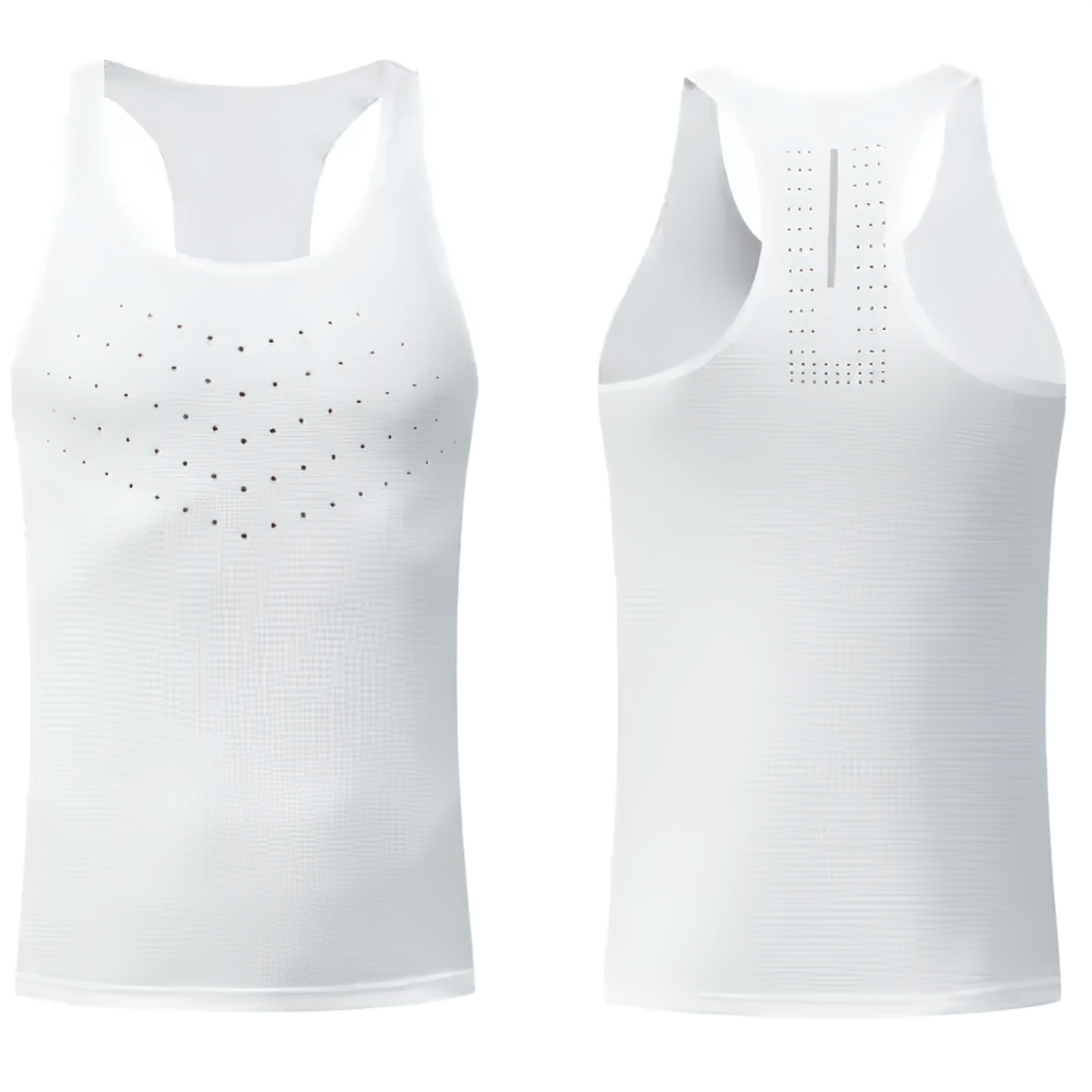Men's Breathable Tank Top for Gym and Running - SF4090 in white, showcasing its breathable mesh fabric front and back view.