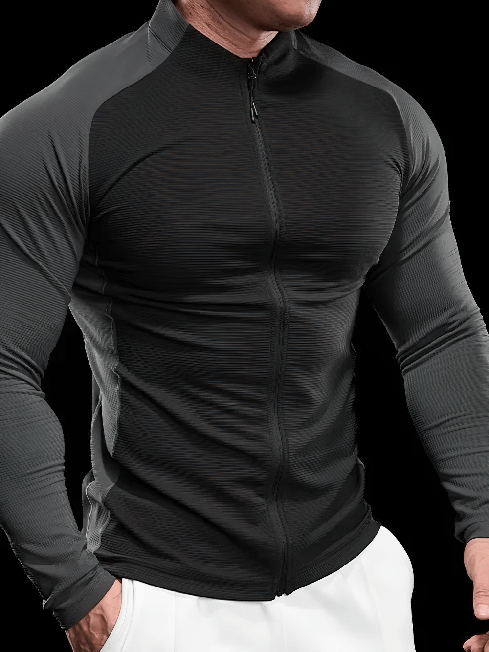 Men's Breathable Zip Front Running Training Jacket - SF4598, slim fit long sleeve top for running and training.