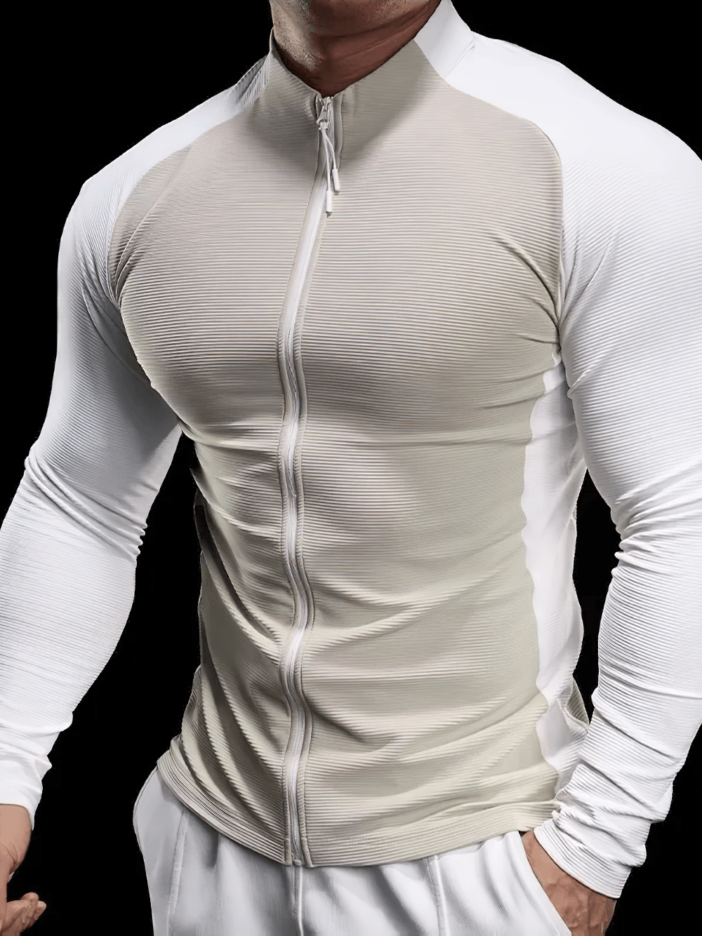 Men's Breathable Zip Front Running Training Jacket - SF4598 in a stylish slim fit design with contrast sleeves.