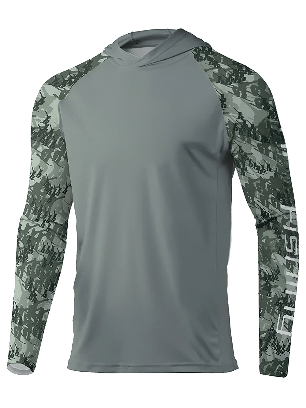 Men's Camo Sleeve Fishing Hoodie for Outdoor Sports - SF4641, quick dry long-sleeve angling top with camo raglan sleeves.