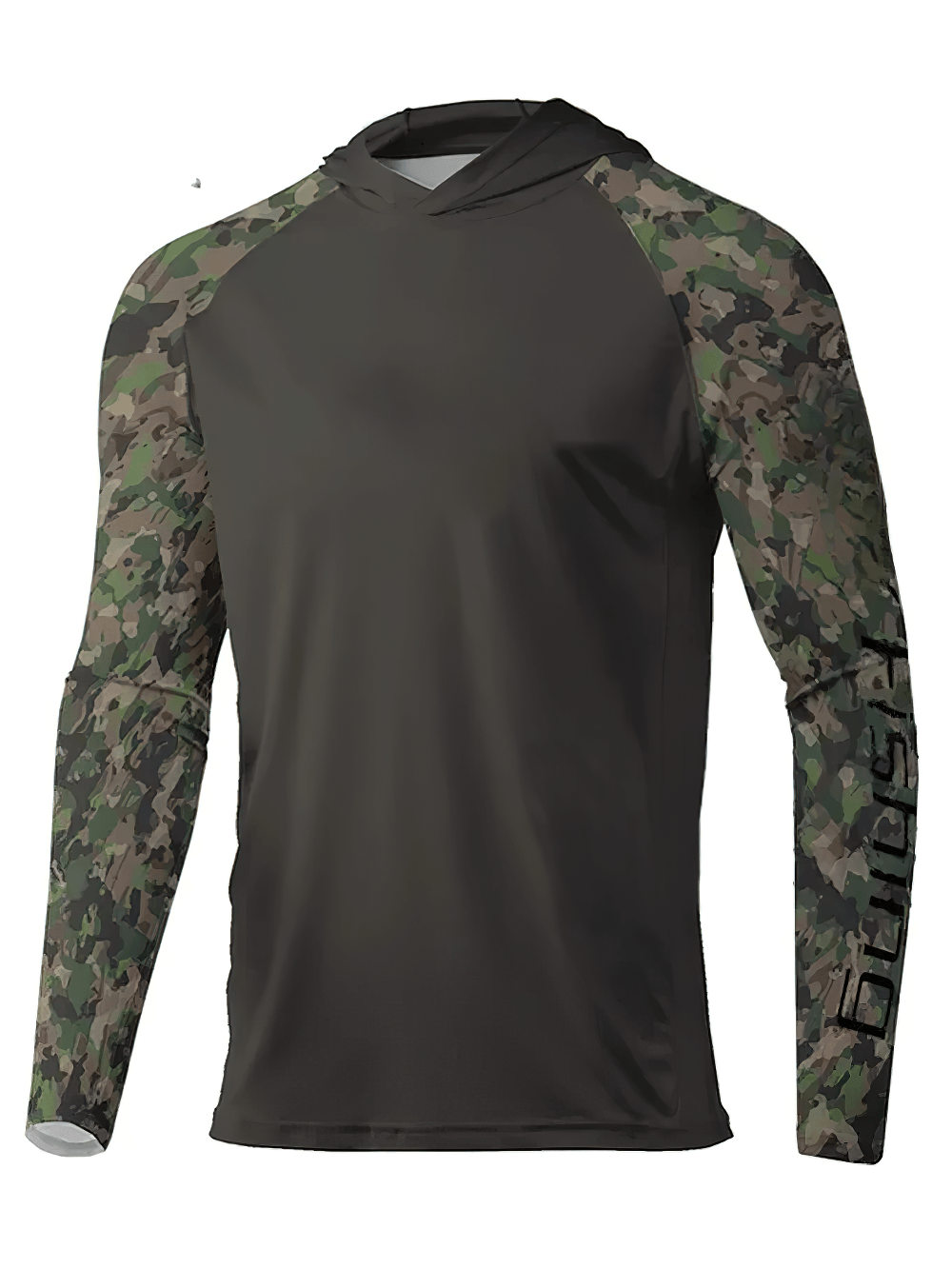 Men's Camo Sleeve Fishing Hoodie for Outdoor Sports - SF4641 in a stylish design with printed camo sleeves.