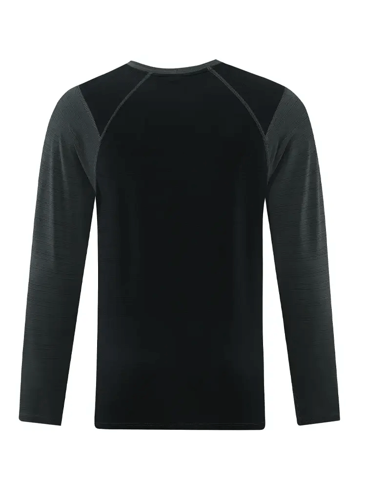 Men's casual sports long sleeves top in black, SF1556, polyester, breathable, moisture-wicking, quick-drying for running or jogging.
