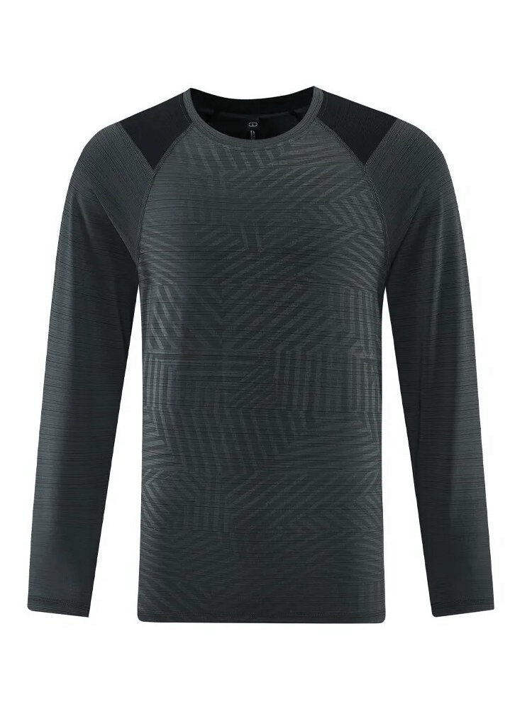 Men's casual sports long sleeves top SF1556 in black with quick-drying polyester fabric, ideal for running and high-intensity workouts.