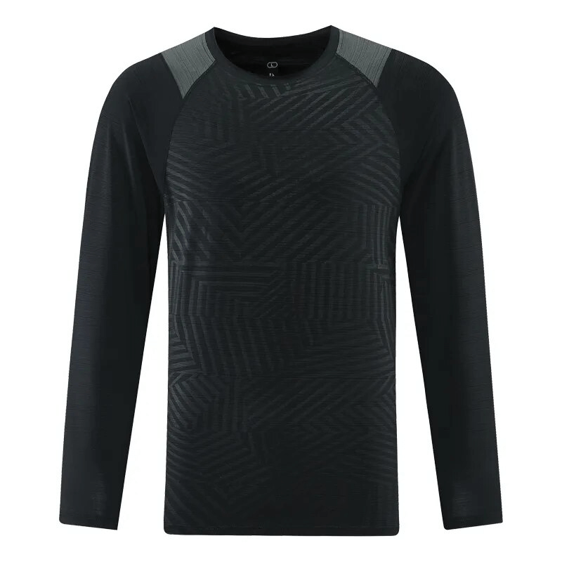 Men's Casual Sports Long Sleeves Top SF1556 in black, made of breathable polyester, perfect for high-intensity activities like running.