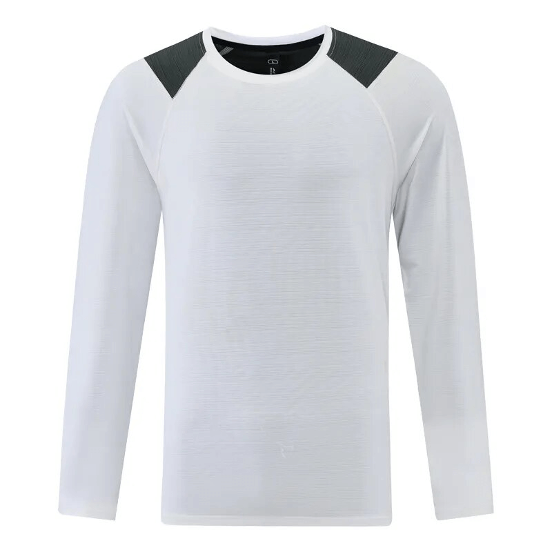 Men's Casual Sports Long Sleeves Top SF1556, white polyester quick-dry shirt for running and jogging, featuring moisture-wicking fabric.