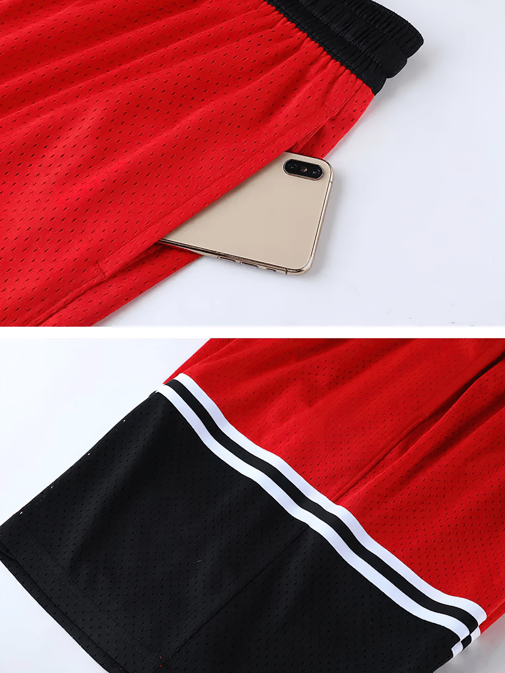 Men's Color Block Mesh Basketball Training Shorts - SF4573 featuring a pocket for phone and stylish color-block design.