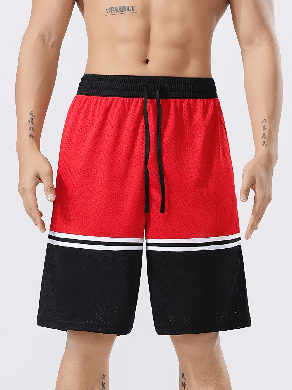 Men's Color Block Mesh Basketball Training Shorts - SF4573 displayed on a mannequin, showcasing the breathable design and vibrant colors.