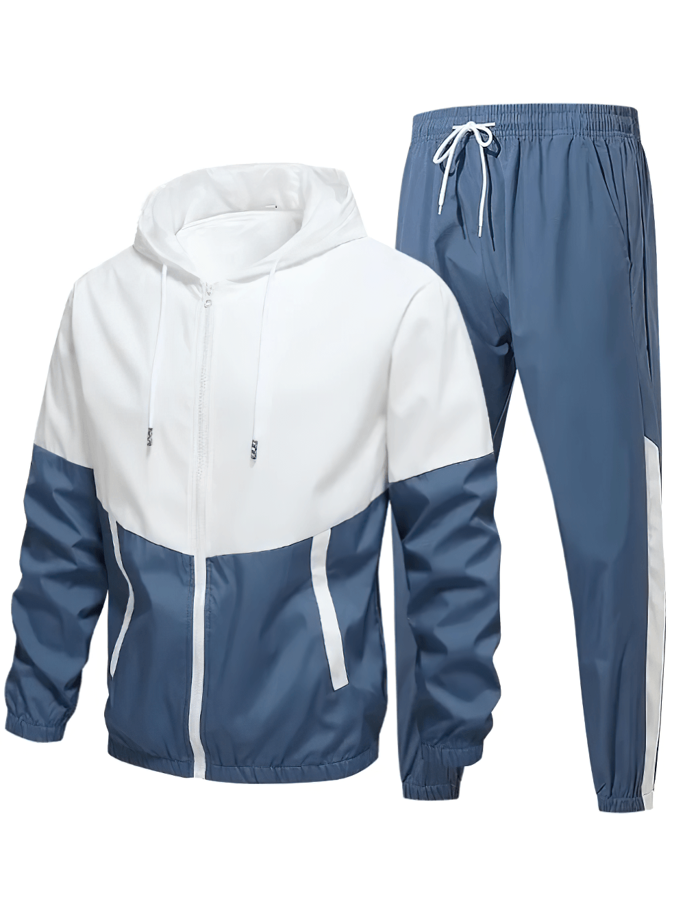 Men's Color Block Tracksuit with Hooded Jacket - SF4702 in blue and white, perfect for streetwear and casual outings.