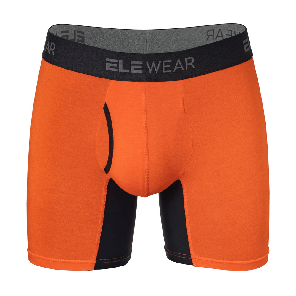 Men's Colorblock Boxer Briefs with Open Fly Pouch - SF4743 in bold orange and black design, perfect for everyday comfort.