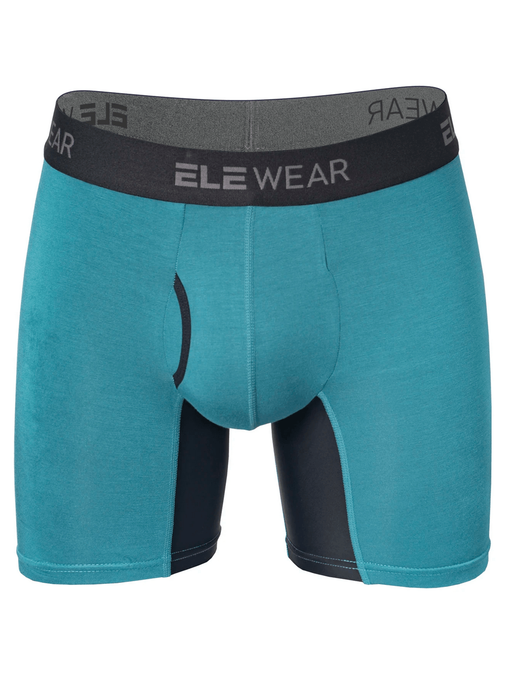 Men's Colorblock Boxer Briefs with Open Fly Pouch - SF4743 in teal with contrast front pouch and logo waistband.