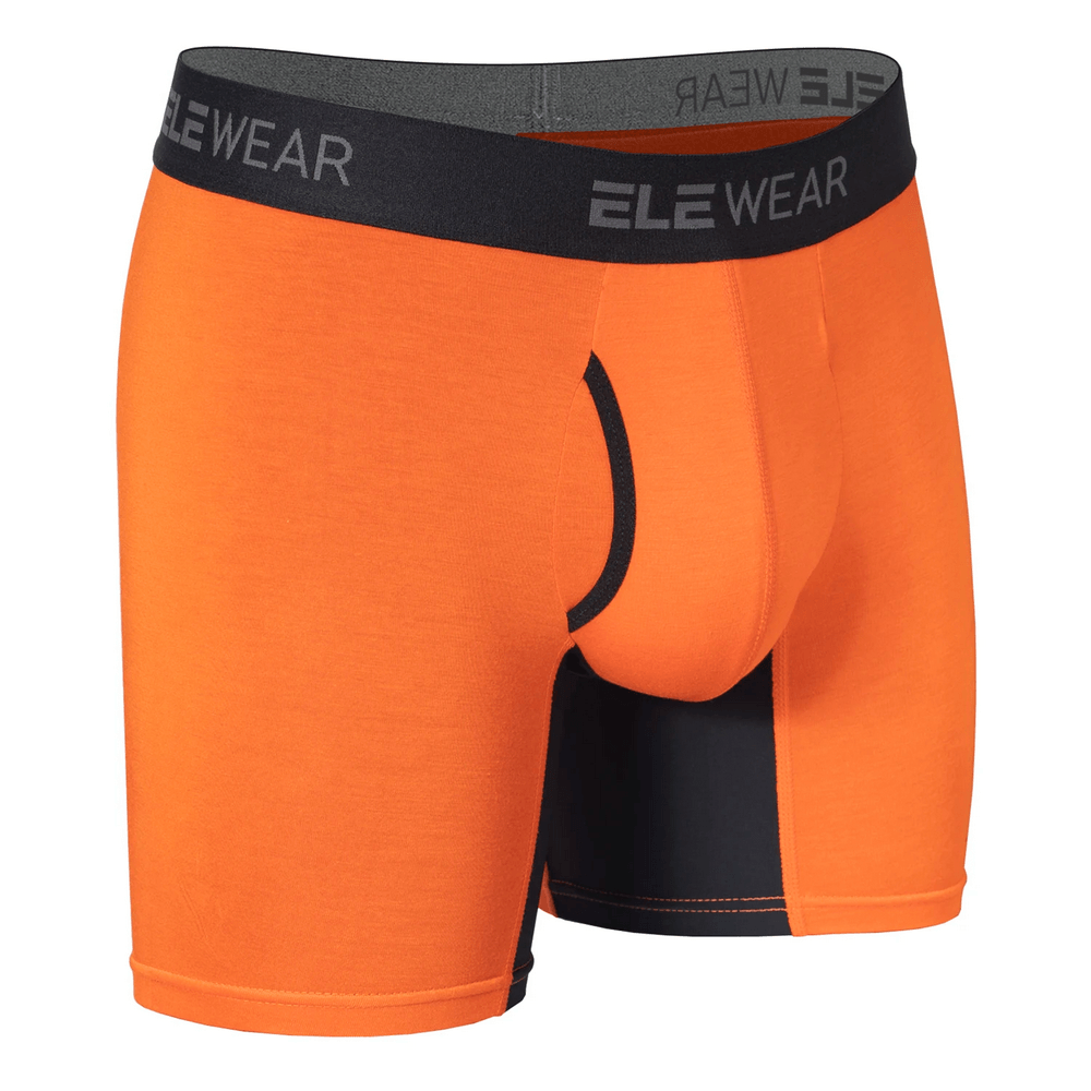 Men's Colorblock Boxer Briefs with Open Fly Pouch - SF4743 in vibrant orange and black design.