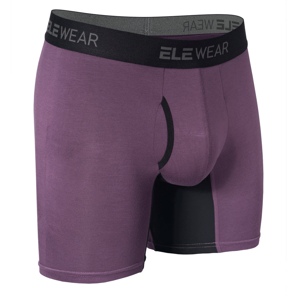 Men's Colorblock Boxer Briefs with Open Fly Pouch - SF4743 in purple with black accents.