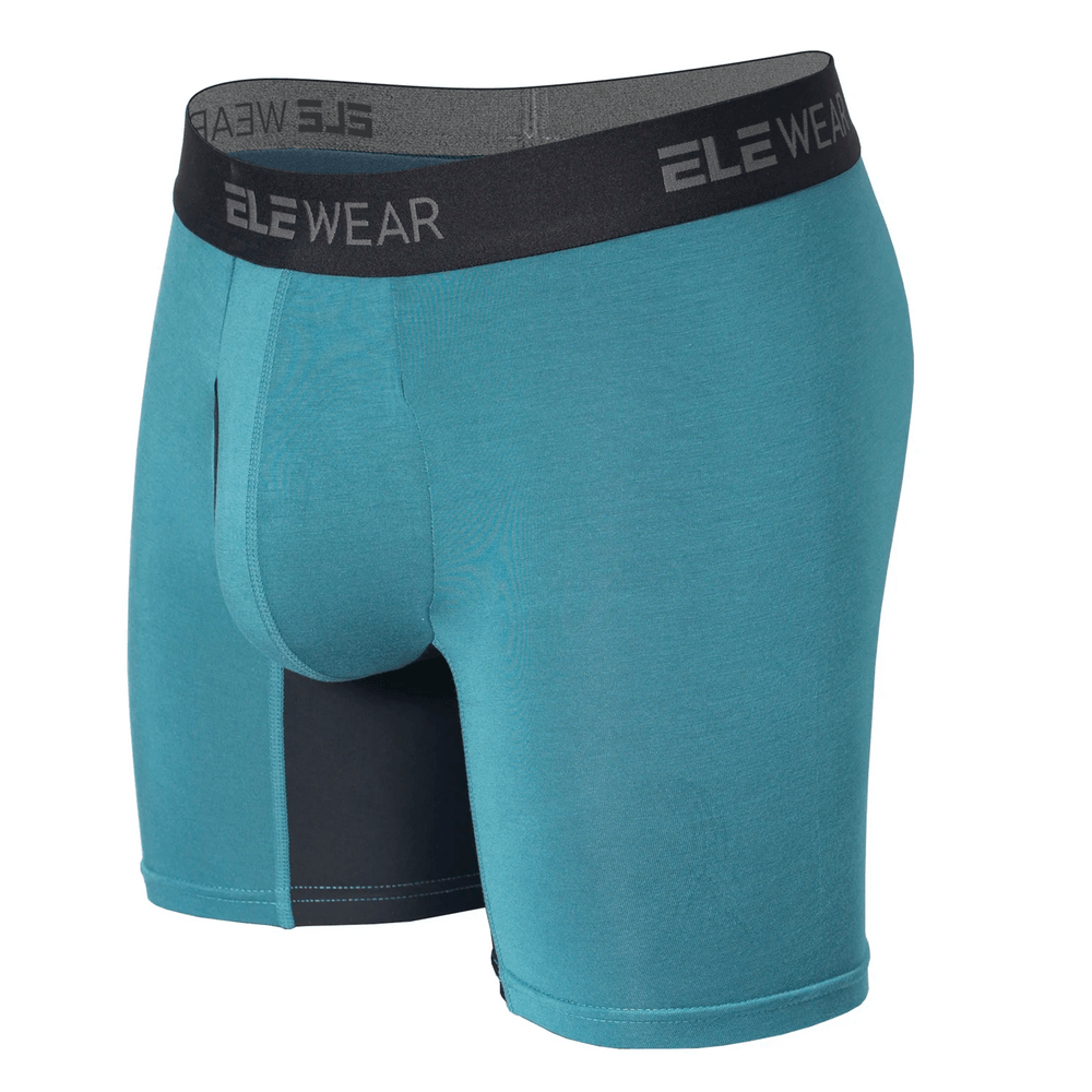 Men's Colorblock Boxer Briefs with Open Fly Pouch - SF4743 in teal and black.