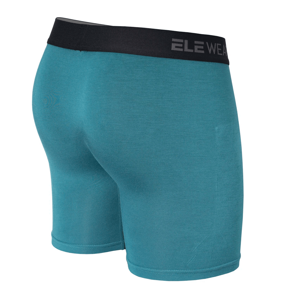 Men's Colorblock Boxer Briefs with Open Fly Pouch - SF4743 in teal, showcasing the back view of the long leg trunk design.