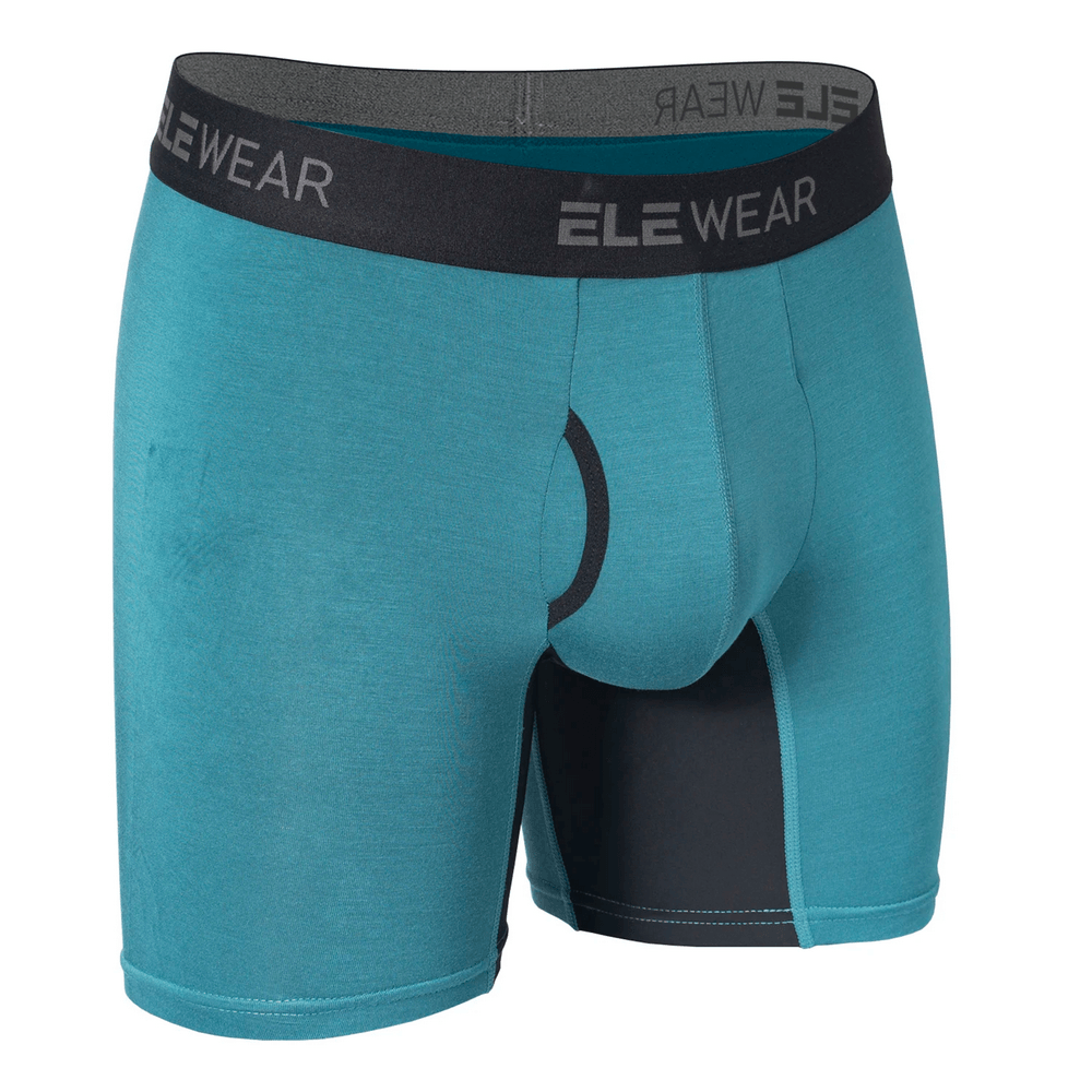 Men's Colorblock Boxer Briefs with Open Fly Pouch - SF4743 in teal and black showcasing a sporty modern design.