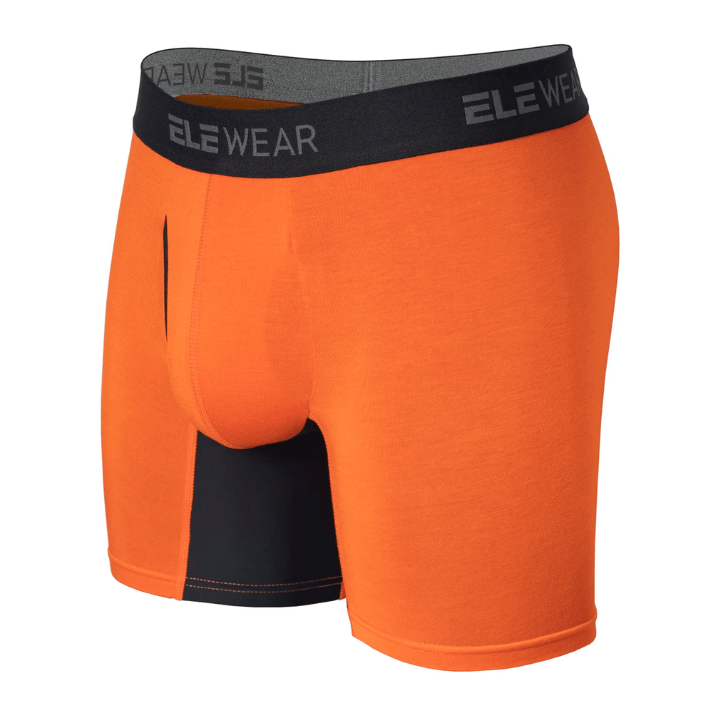 Men's Colorblock Boxer Briefs with Open Fly Pouch - SF4743 in vibrant orange with contrast black details