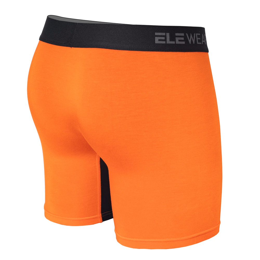 Men's Colorblock Boxer Briefs with Open Fly Pouch - SF4743 in vibrant orange with black accents on waistband.