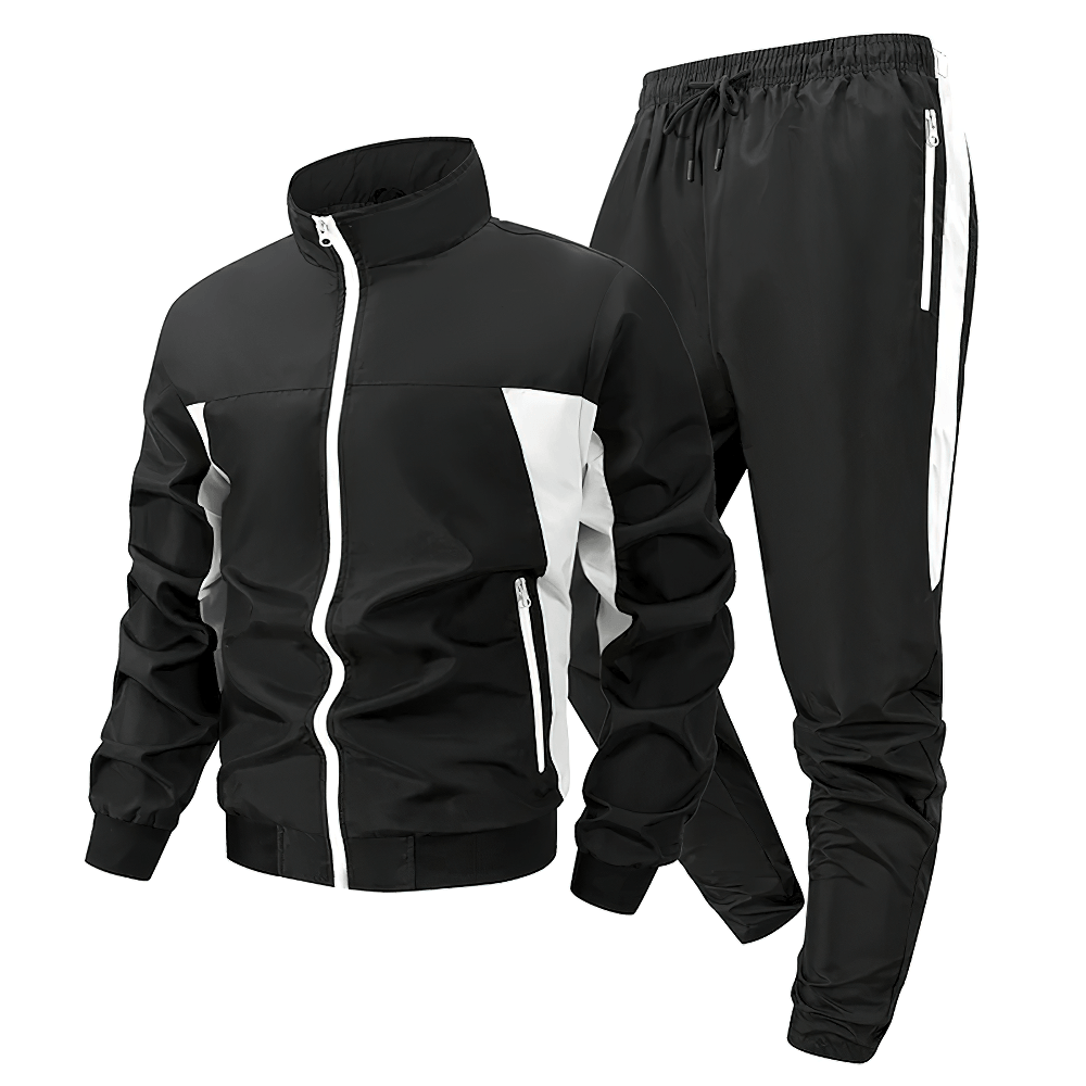 Men's Colorblock Zip Up Track Suit with Jogger Pants - SF4558 in stylish black and white design.